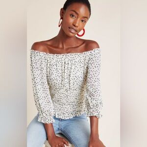 Anthropologie polka dot Lucia Off-the-shoulder Blouse